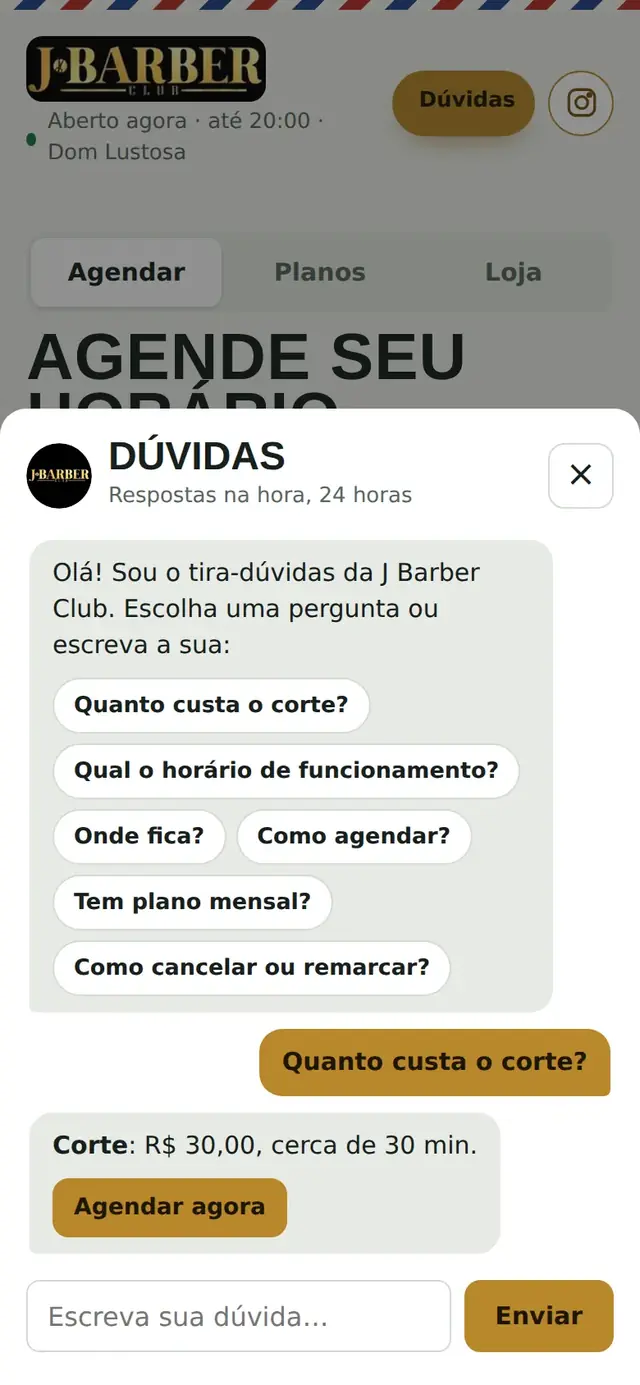 Tira-dúvidas do site respondendo na hora, com as perguntas mais comuns