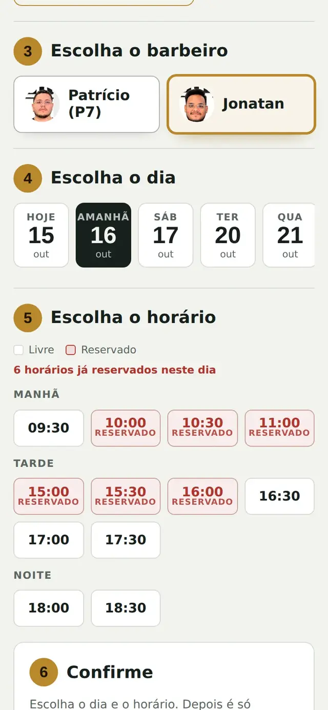 Site da barbearia: a escolha do barbeiro pela foto, do dia e dos horários livres